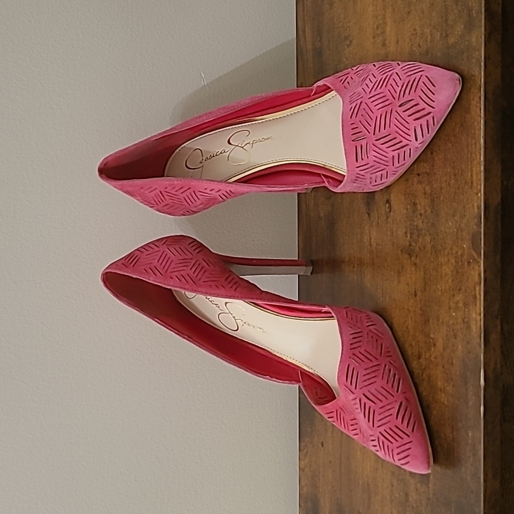 Jessica Simpson Pink Laser-Cut Pointed Toe Stiletto Heels